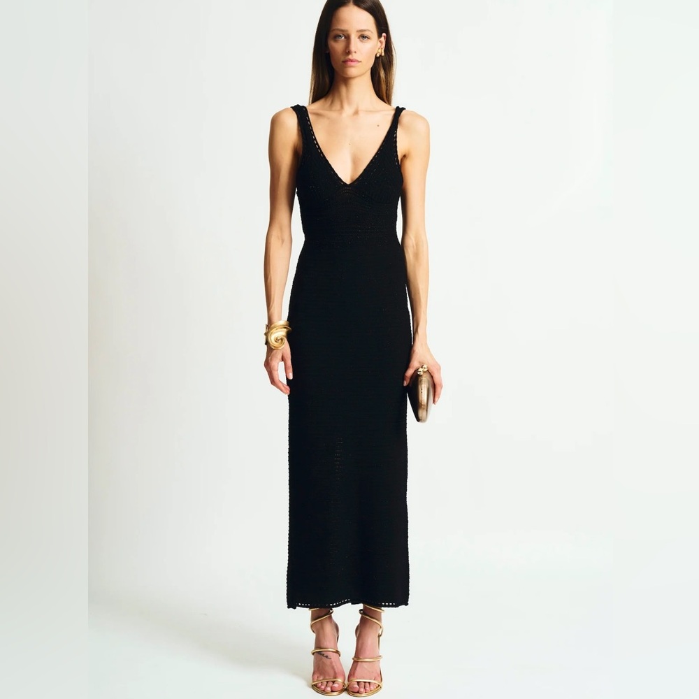 Torn by Ronny Kobo NWT Madi Open-Back Curve Hugging Knit Maxi Dress Black